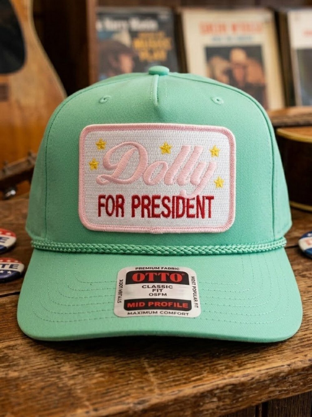 Dolly For President Embroidered Patch Green OTTO Rope Hat Snapback Cap Country